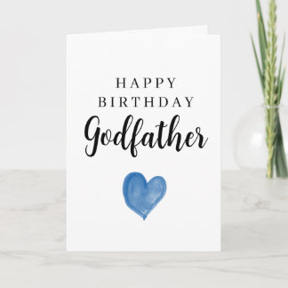Blue Watercolor Heart Happy Birthday Godfather Card
