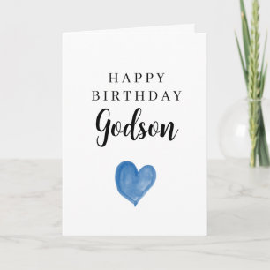 Blue Watercolor Heart Happy Birthday Godson Card