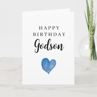 Blue Watercolor Heart Happy Birthday Godson Card
