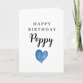 Blue Watercolor Heart Happy Birthday Poppy Card
