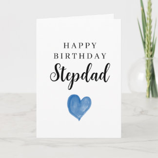 Blue Watercolor Heart Happy Birthday Stepdad Card
