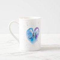 Blue Watercolor Heart Monogram
