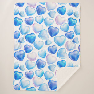 “Blue Watercolor Heart Sherpa Blanket” Blanket