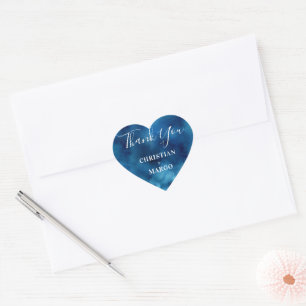 Blue Watercolor Heart Thank You Wedding Sticker