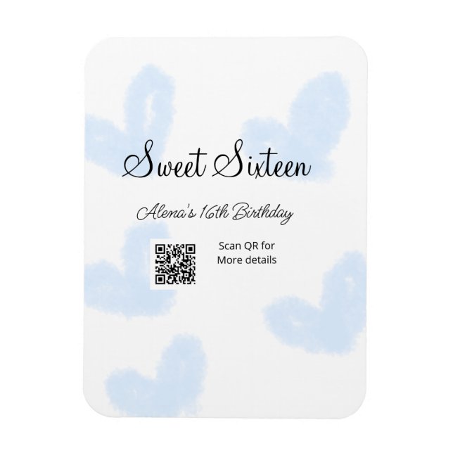 Blue watercolor hearts QR  Sweet sixteen birthday  Magnet (Vertical)