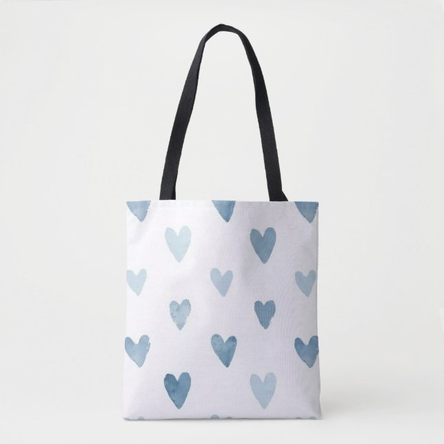Blue Watercolor Hearts Tote Bag  (Front)