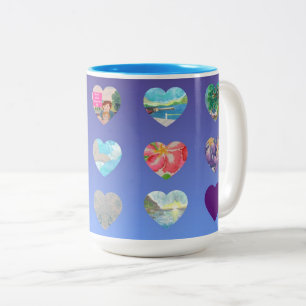 Blue Watercolor Hearts Two-Tone Coffee Mug