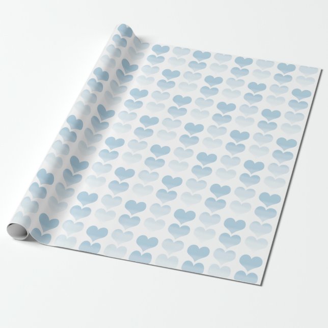 Blue Watercolor Hearts Wrapping Paper (Unrolled)