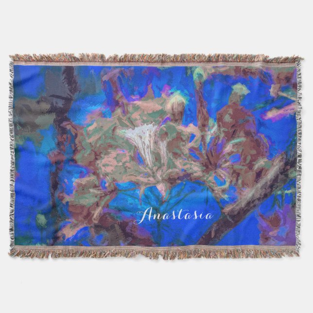 Blue Watercolor Hibiscus Flowers Throw Blanket (Front)