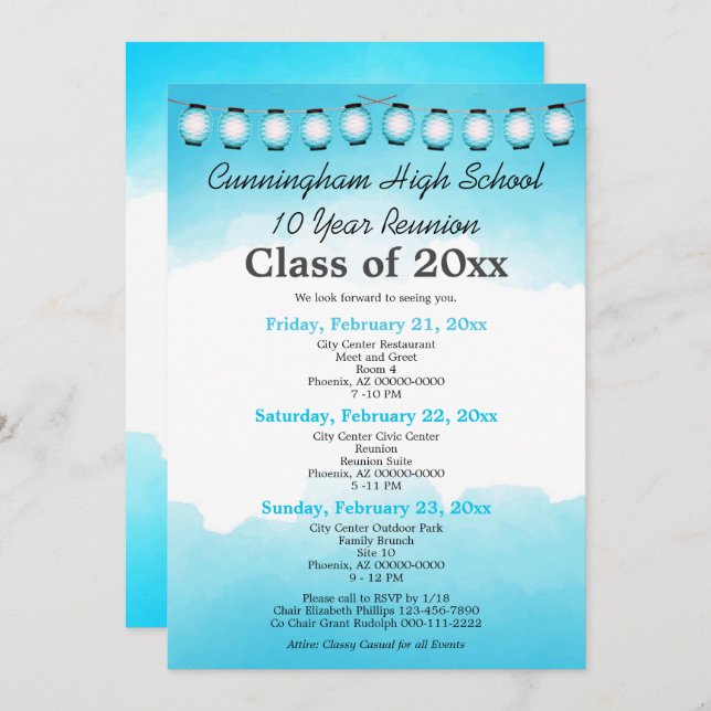 Blue Watercolor High School Class Reunion Template (Front/Back)