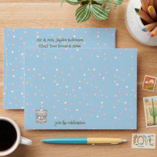 Blue Watercolor Horse Carousel Dots Baby Shower Envelope