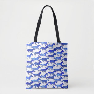 Blue Watercolor Horses Tote Bag