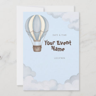 Blue Watercolor Hot Air Balloon Sky Invitation