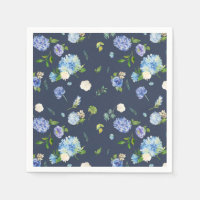 Blue Watercolor Hydrangea and Rose Floral Pattern