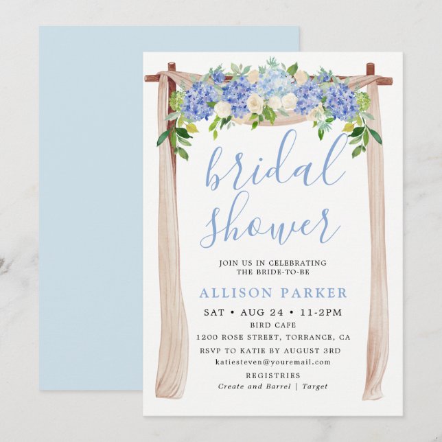 Blue Watercolor Hydrangea Arch Floral Bridal Invitation (Front/Back)