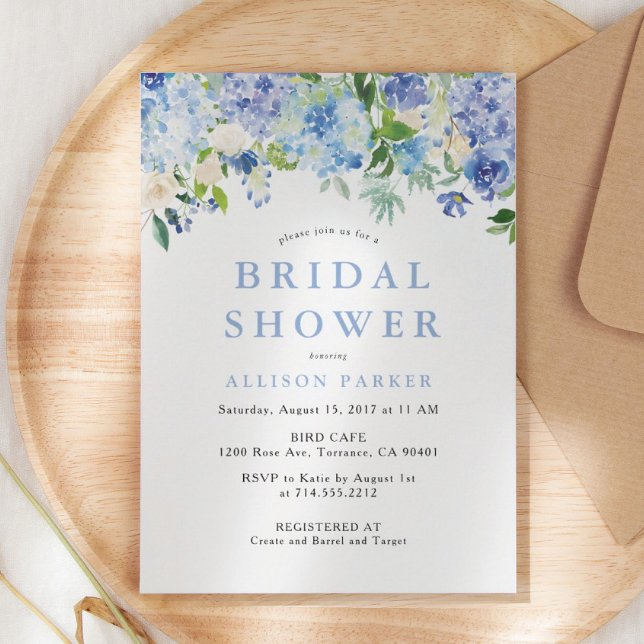 Blue Watercolor hydrangea Bridal Shower Invitation (Creator Uploaded)