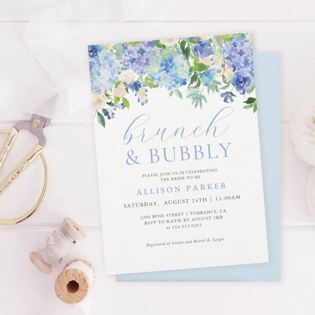 Blue Watercolor Hydrangea Brunch & Bubbly Cards (Creator Uploaded)