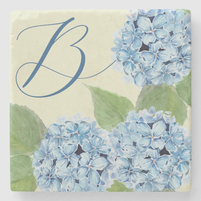 Blue Watercolor Hydrangea  Stone Coaster (Front)