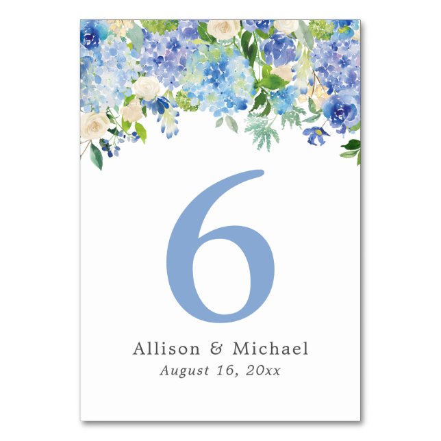Blue Watercolor hydrangea Table Numbers (Front)