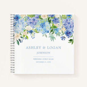 Blue Watercolor hydrangea Wedding Guest Book
