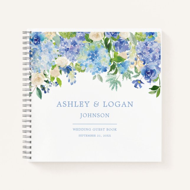 Blue Watercolor hydrangea Wedding Guest Book (Front)