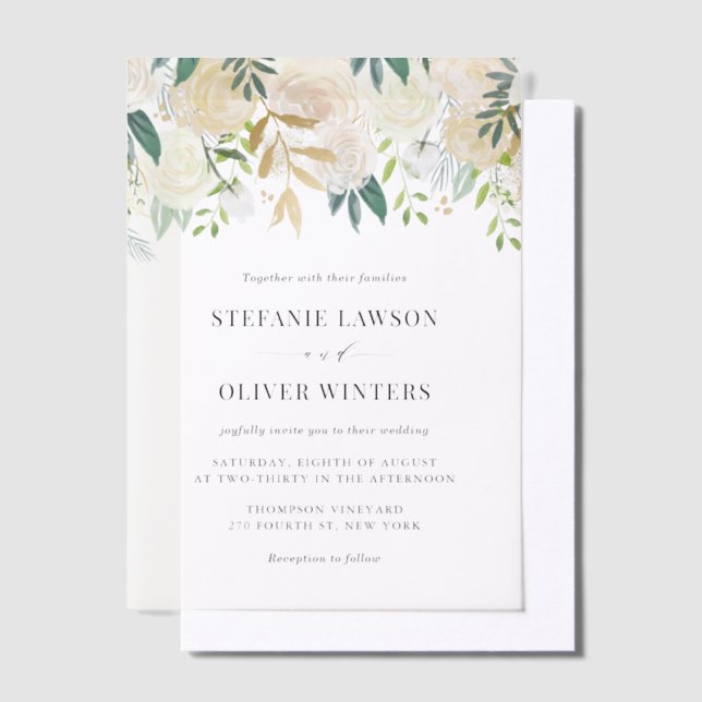Blue Watercolor Hydrangea Winter Floral Wedding Vellum Invitations (Offset)