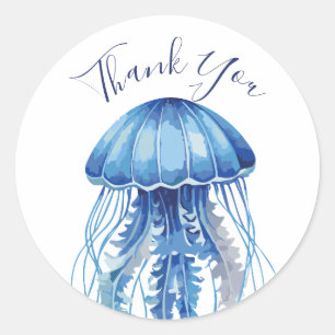 Blue Watercolor Jellyfish Thank You Classic Round Sticker