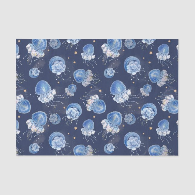Blue Watercolor Jellyfish  Tissue Paper (Front)