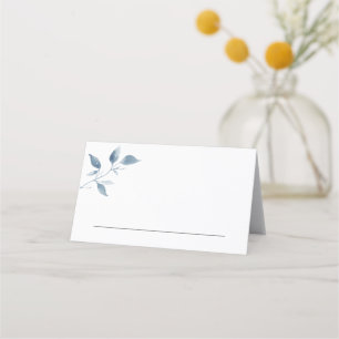 Blue Watercolor Leaf Folded Place Card