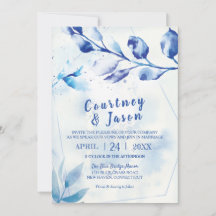 Blue Watercolor Leaves Rustic Wedding
