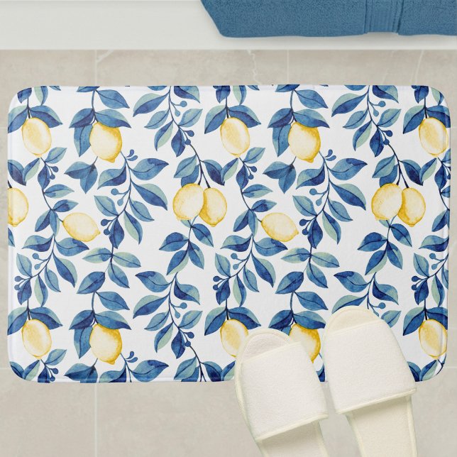 Blue Watercolor Lemon Bath Mat (Creator Uploaded)