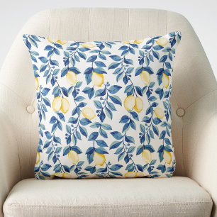 Blue Watercolor Lemon Cushion