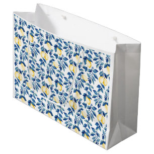 Blue Watercolor Lemon Large Gift Bag