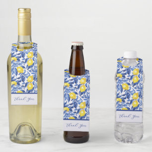 Blue Watercolor Lemon Pattern Bottle Tag