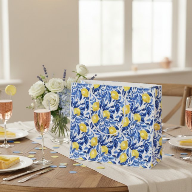 Blue Watercolor Lemon Pattern  Large Gift Bag (Creator Uploaded)