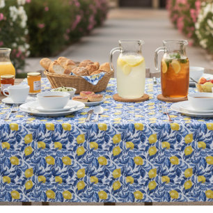 Blue Watercolor Lemon Pattern  Tablecloth