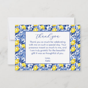 Blue Watercolor Lemon Pattern Thank You Card