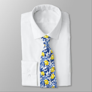 Blue Watercolor Lemon Pattern Tie