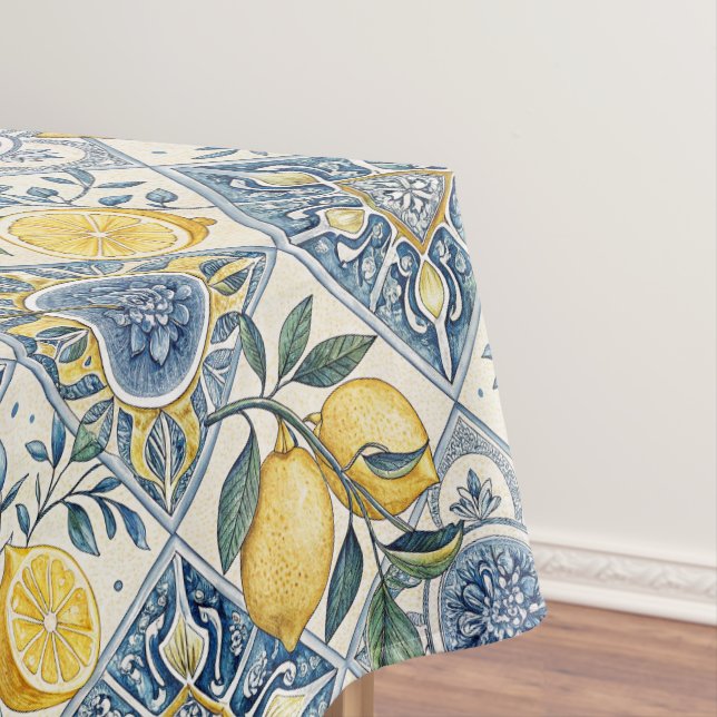 Blue Watercolor Lemon Tablecloth (In Situ)