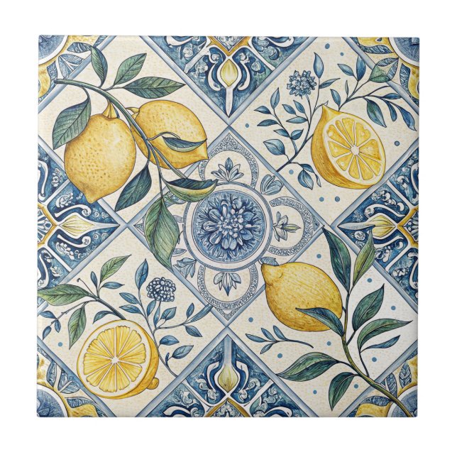 Blue Watercolor Lemon Tile (Front)