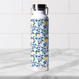 Blue Watercolor Lemon Water Bottle