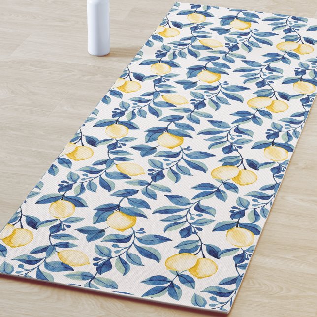 Blue Watercolor Lemon Yoga Mat (Creator Uploaded)