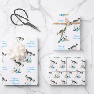 Blue Watercolor Little Cow Wrapping Paper Sheet