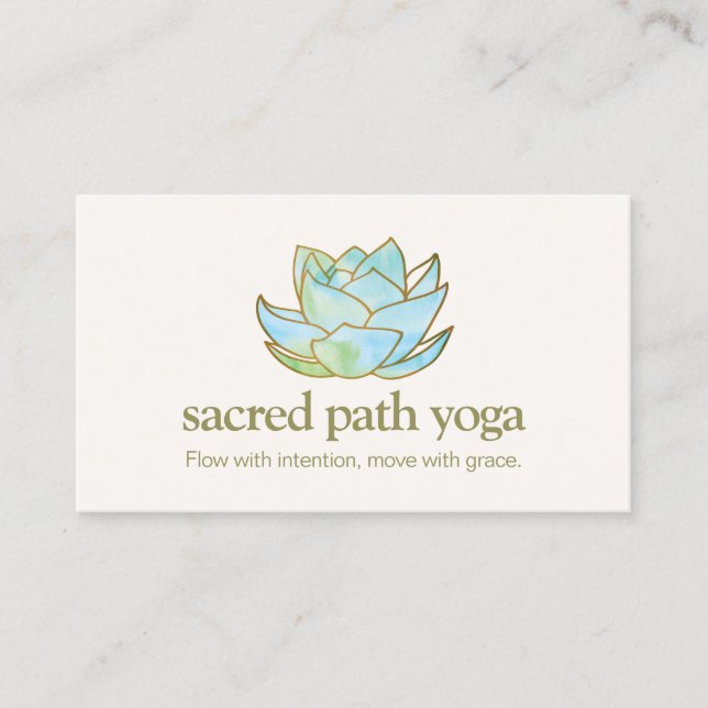  Blue Watercolor Lotus Flower  Business Card (Front)