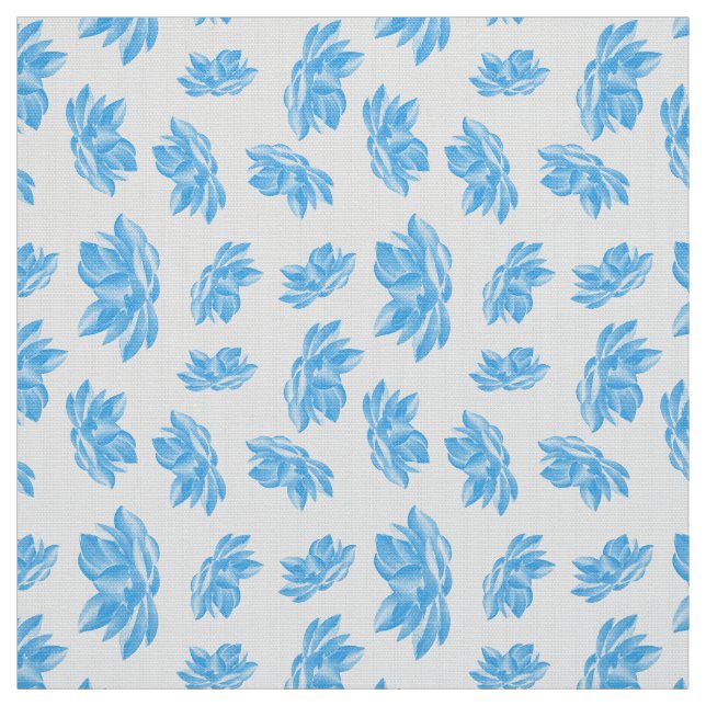 Blue Watercolor Lotus Flower Pattern Fabric (Swatch)
