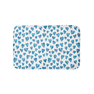 Blue watercolor love heart pattern bath mat