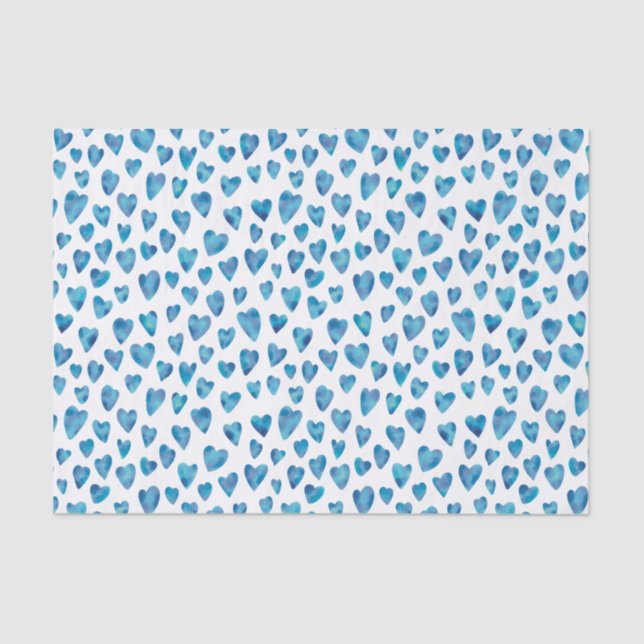Blue Watercolor Love Heart pattern Tissue Paper (Front)
