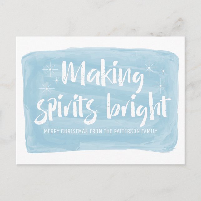 Blue Watercolor Making Spirits Bright Holiday (Front)
