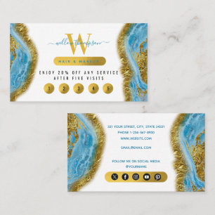 Blue Watercolor Marble & Gold Foil Loyalty Card