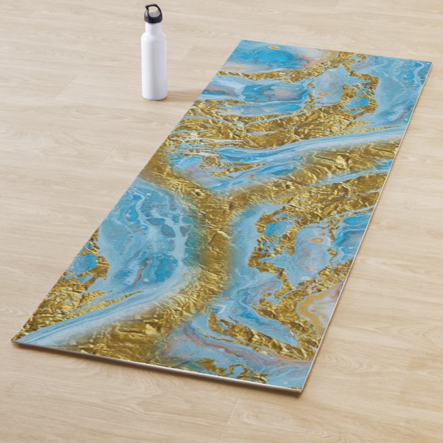 Blue Watercolor Marble & Gold Foil Yoga Mat (In Situ)
